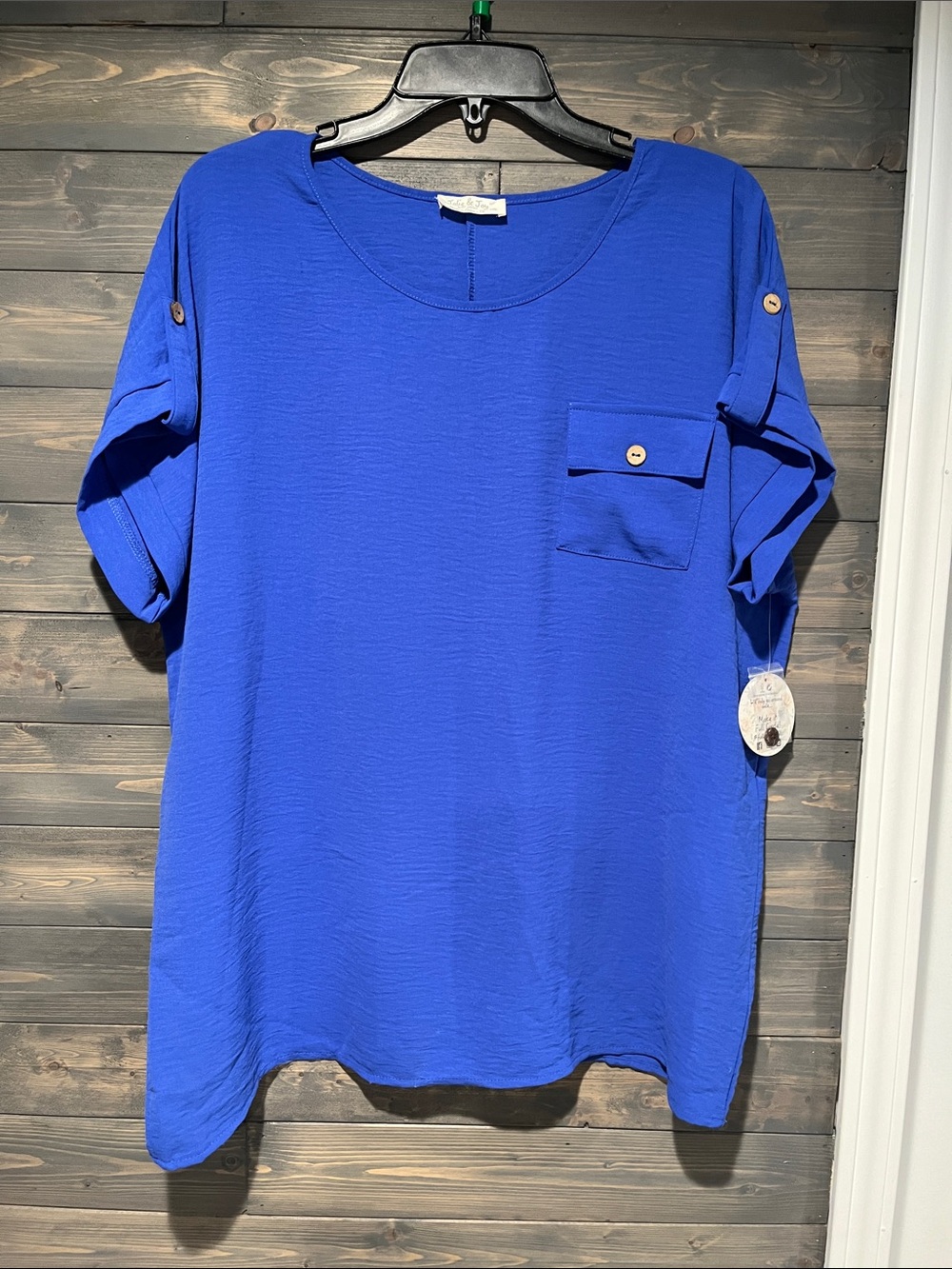 NWT Jolie & Joy Short Sleeve Pocket Top light Royal Blue 1X